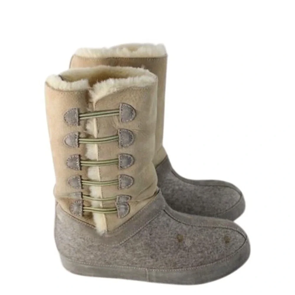 Zdar Wool Felt Suede‎ Shearling Lined Winter Snow Boots Taupe Gray Women's 36
